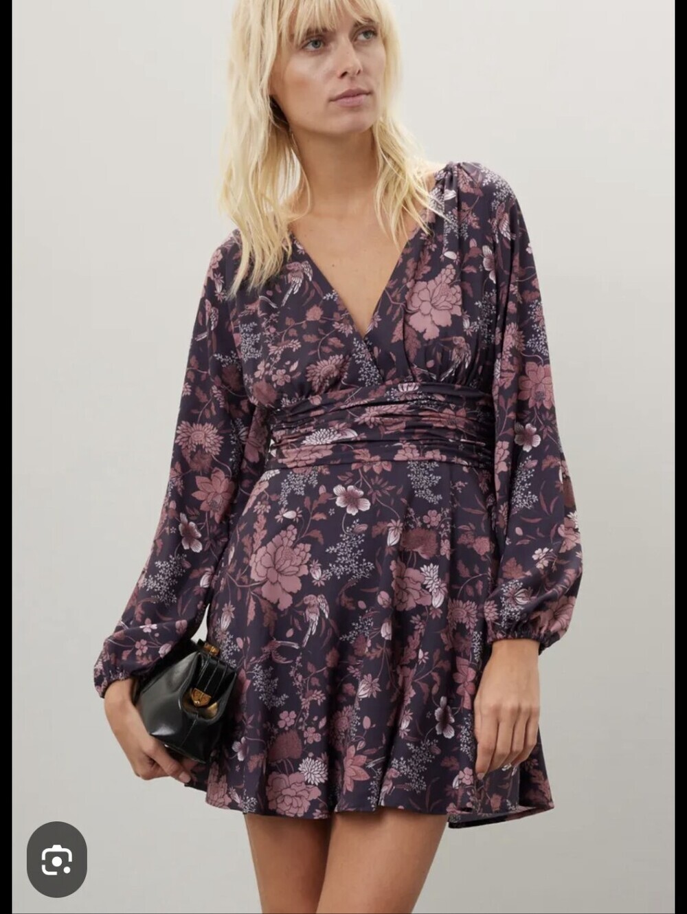 Slate And Willow Floral Wrap-Style Long Sleeve Mini Dress - Plum Floral